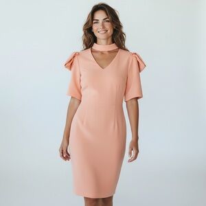 NWT Ina PINK BOW SLEEVES MIDI SHEATH DRESS Small COQUETTE GIRLHOODCORE FEMININE